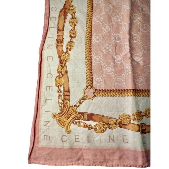 Celine Handkerchief Womens Pink Multi Equestrian Chain Triomphe Print Luxury - Picture 2 of 3